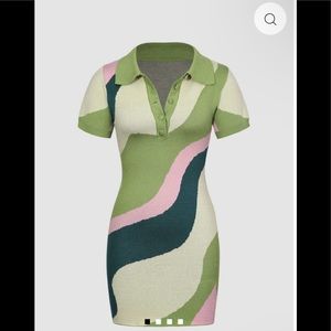 Colorblock Collar Button Down Knit Mini Dress